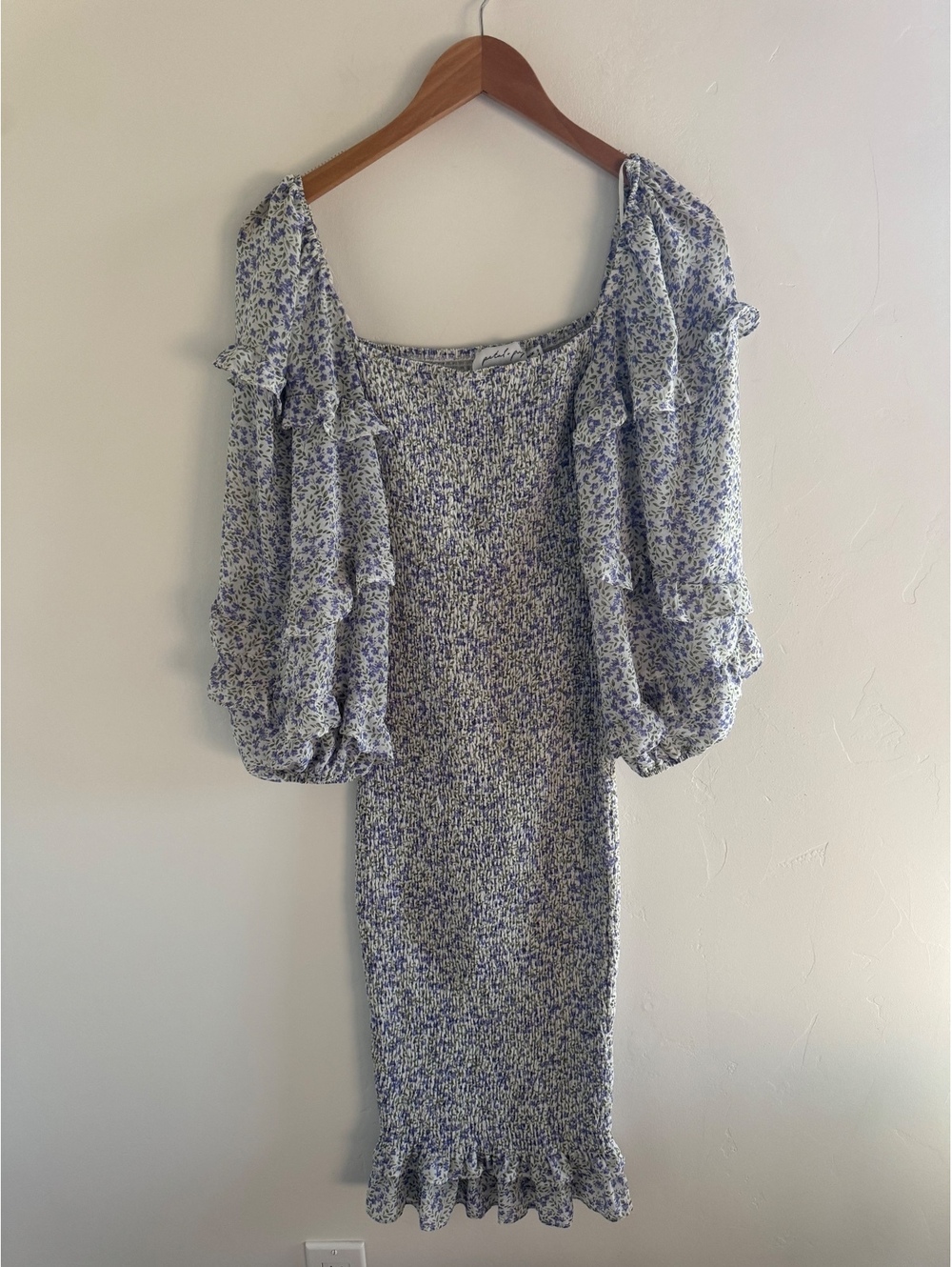 Petal + Pup Floral Smocked Midi Dress US 4 Purple Ruffle Cottagecore